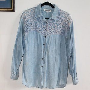 80s Vintage Galliano Western Denim Long Sleeve Medium